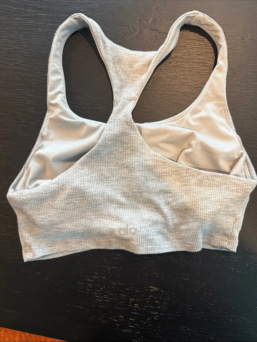 ALO Yoga Ribbed Knot Front Racerback Sports Bra - Light Gray